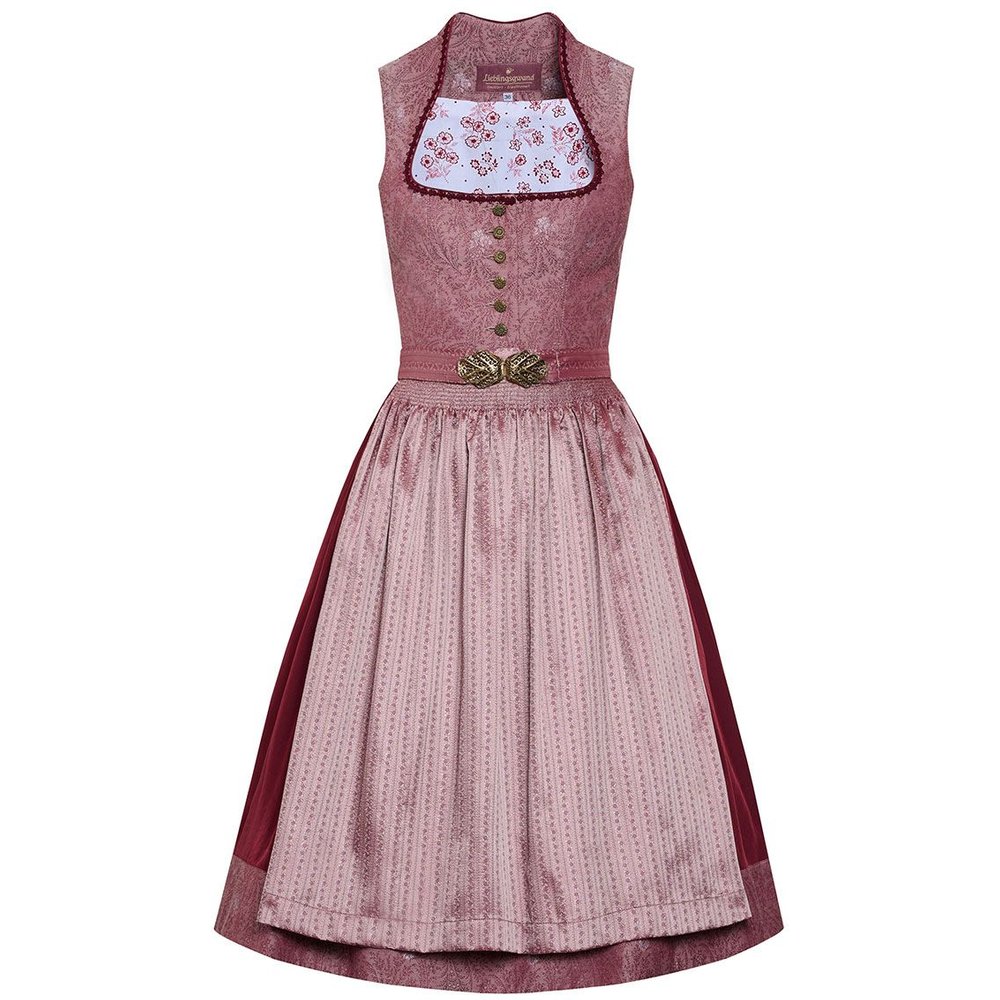Altrosa Midi Dirndl Mila von MOSER mit floralem Mieder und Schürze für Volksfeste