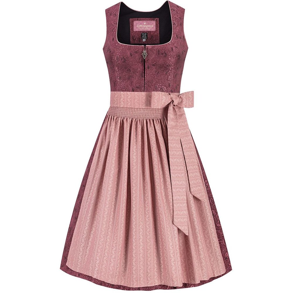 Midi Dirndl Mariella in Aubergine mit rosafarbener Schürze von MOSER für Festbesuche