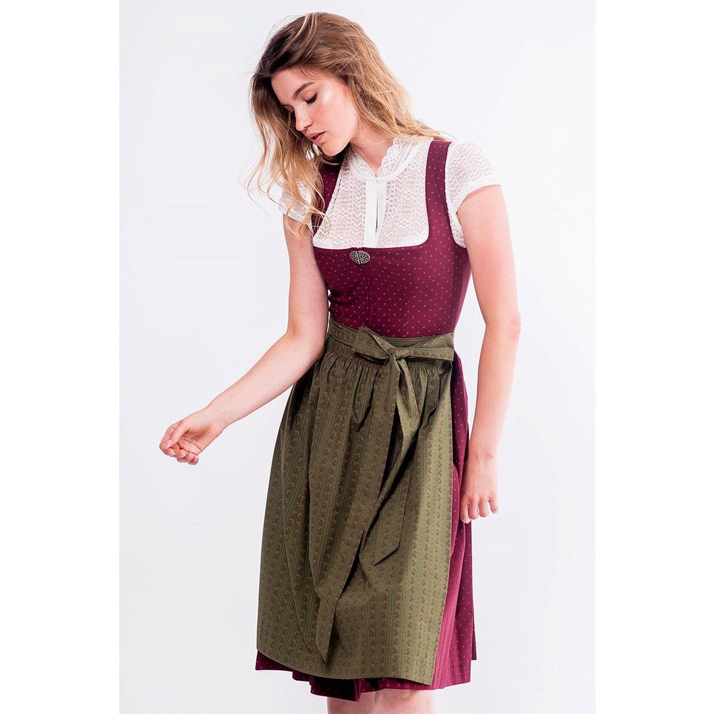 Midi Dirndl Frieda in Beere mit olivgrüner Schürze von MOSER Trachten für Volksfeste