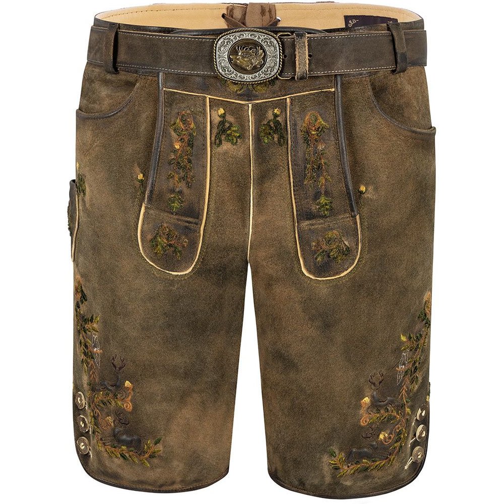Braune kurze Lederhose Chris aus Wildbockleder von MOSER Trachten für das Volksfest