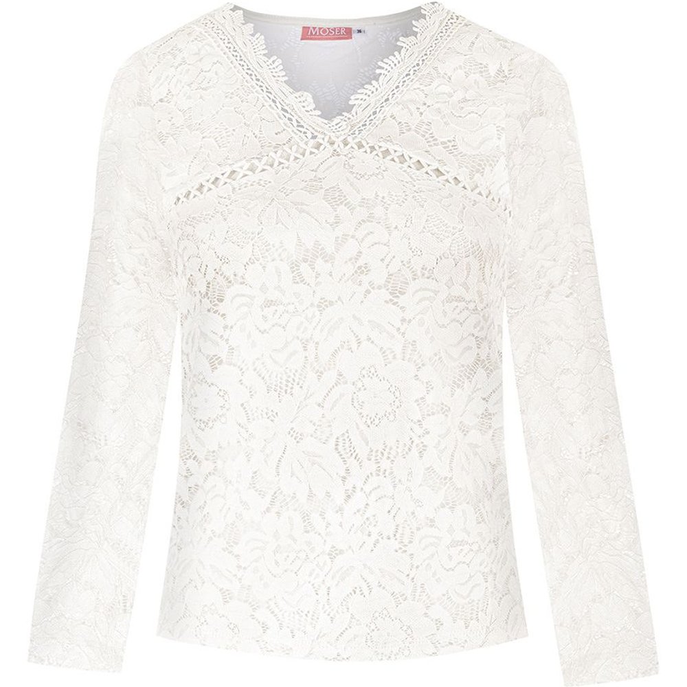 Cremefarbenes Trachtenshirt aus Stretch-Spitze von MOSER für traditionelle Volksfeste