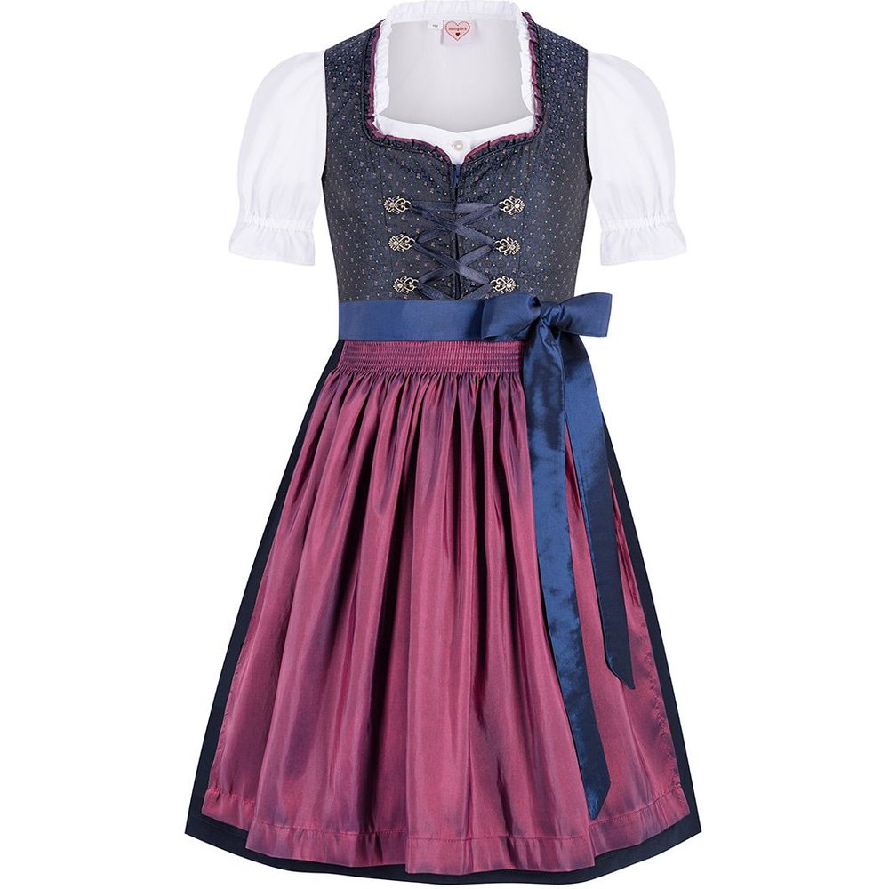 Dunkelblaues Kinder Dirndl Franzi von MOSER mit lila Taftschürze bei einem Trachtenfest