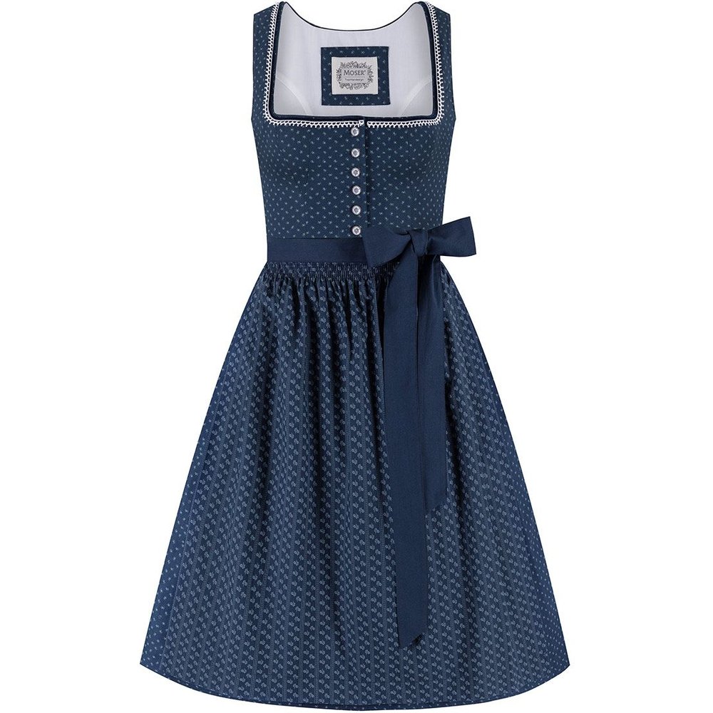 Dunkelblaues Midi Dirndl Anni von MOSER mit Blumendruck für traditionelle Trachtenfeste