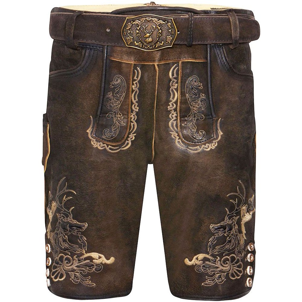Dunkelbraune Lederhose Luis aus Wildbockleder von MOSER Trachten für das Volksfest