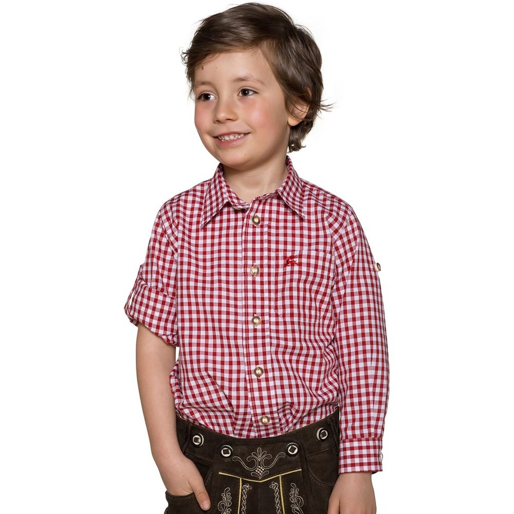 Rotes kariertes Kinder Trachtenhemd von MOSER für Jungen auf einem Volksfest