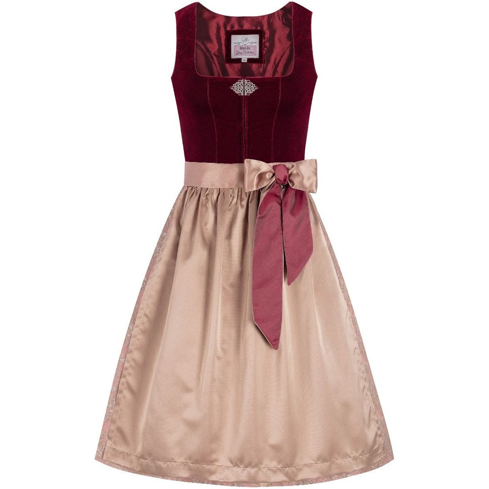 Dunkelrotes Samt Midi Dirndl Greta von MOSER mit Rosendesign für Volksfeste