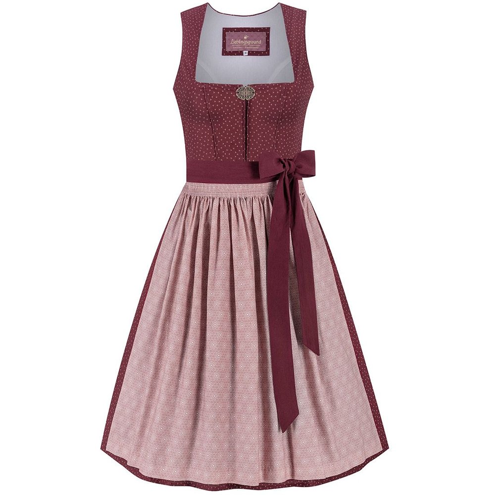 Dunkelrotes Baumwoll Midi Dirndl Magdalena von MOSER mit altrosa Schürze für das Volksfest