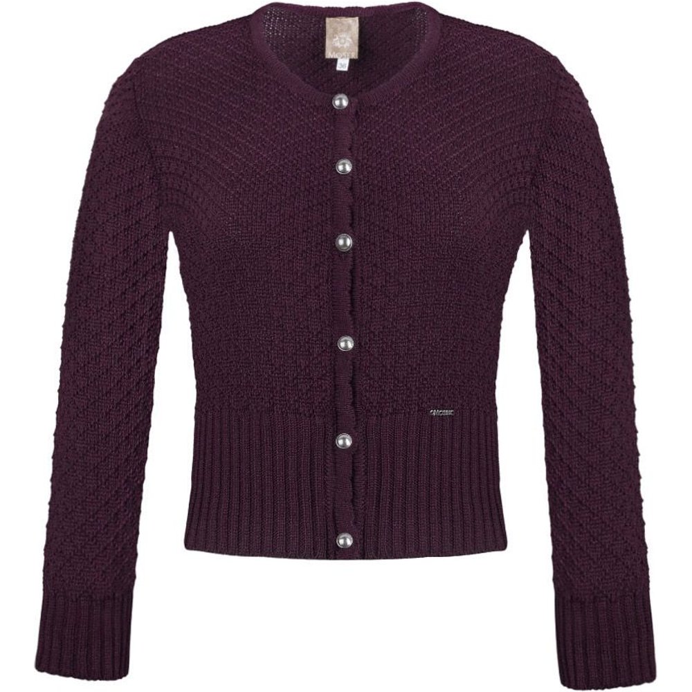 Dunkelrote Strickjacke Marlene von MOSER mit Rautenmuster für Damen beim Trachtenfest