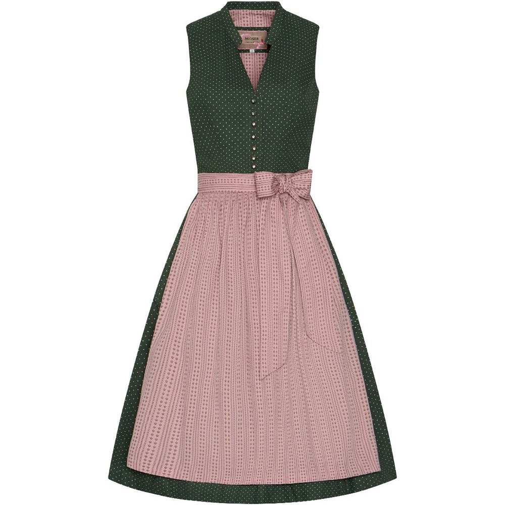 Grünes Midi Dirndl Valentina mit altrosa Schürze von MOSER für Volksfeste