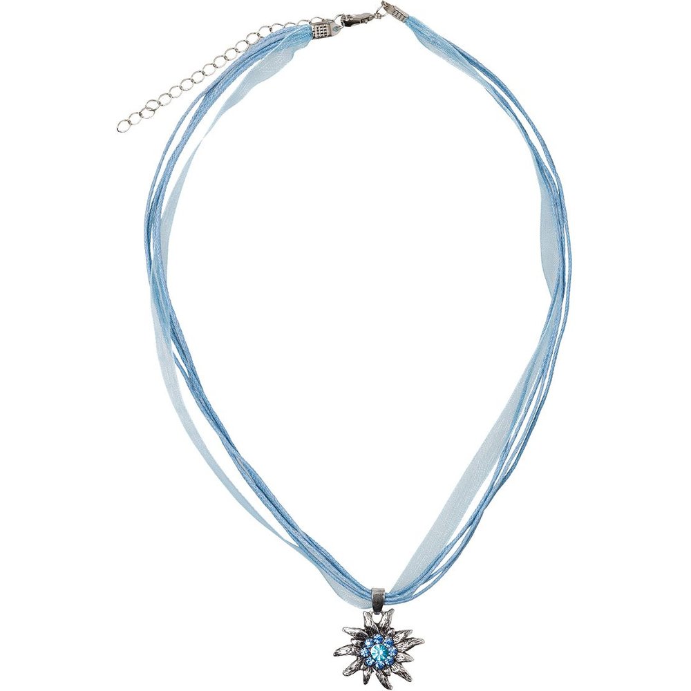 Hellblaues Collier mit Edelweissanhänger von MOSER für Damen zum Trachtenfest