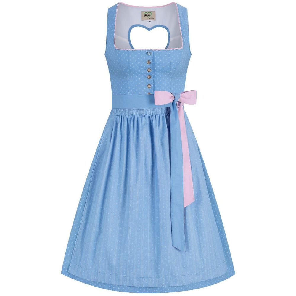 Hellblaues Midi Dirndl Herzl aus Baumwolle von MOSER für Volksfeste