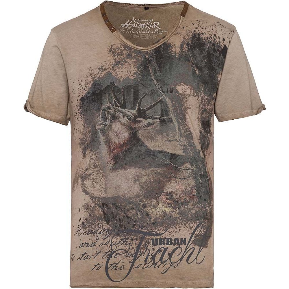 Hellbraunes Trachtenshirt Bryce mit Aufdruck von MOSER Trachten für Damen und Herren