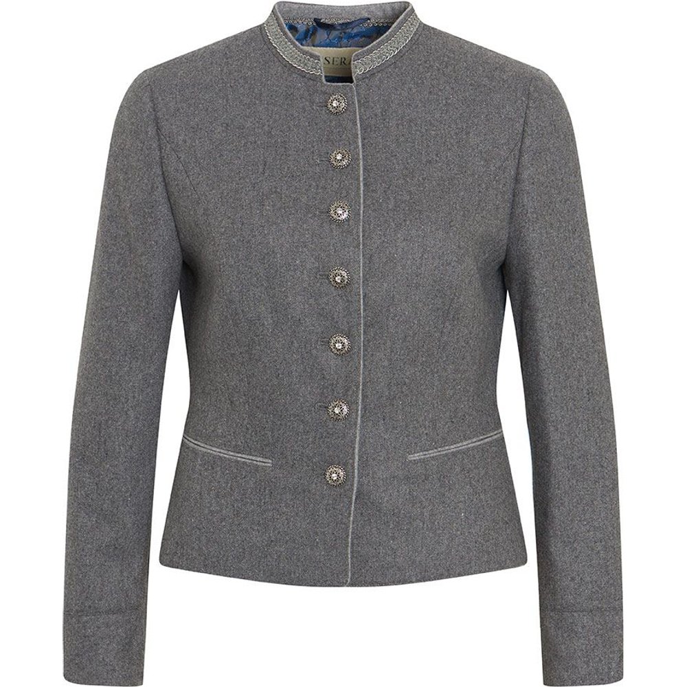 Hellgraue Damen Lodenjacke Claire von MOSER Trachten mit Samtborte für das Volksfest