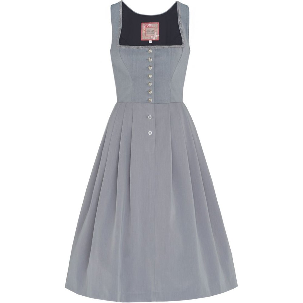 Hellgraues Midi Dirndl Babette von MOSER aus Polyester-Seide für festliche Anlässe