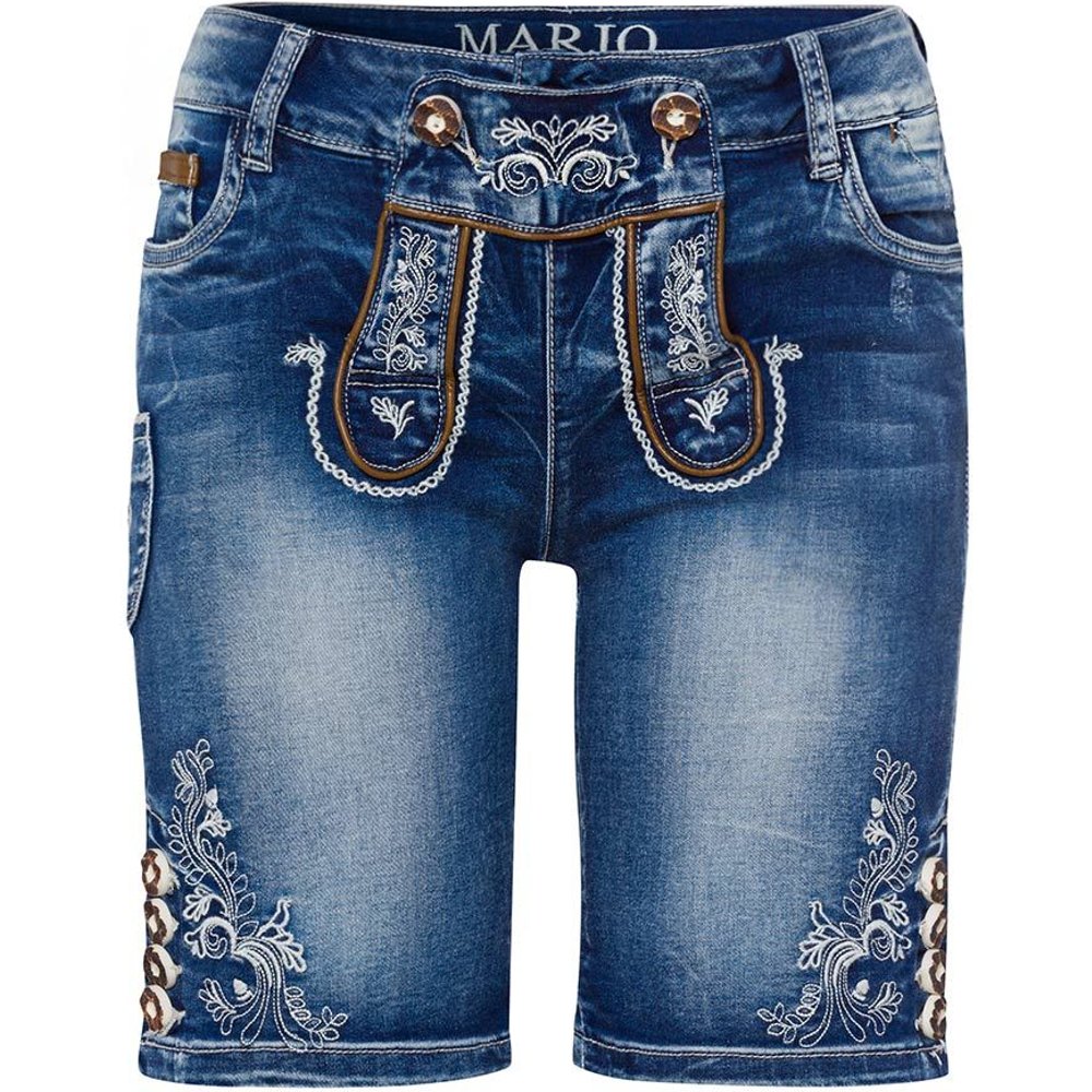 Jeansblaue Trachtenjeans Franziska von MOSER mit Stickereien für Volksfeste