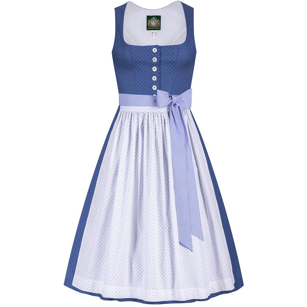Blaues Midi Dirndl Pillersee von Moser mit floralem Muster für Volksfeste