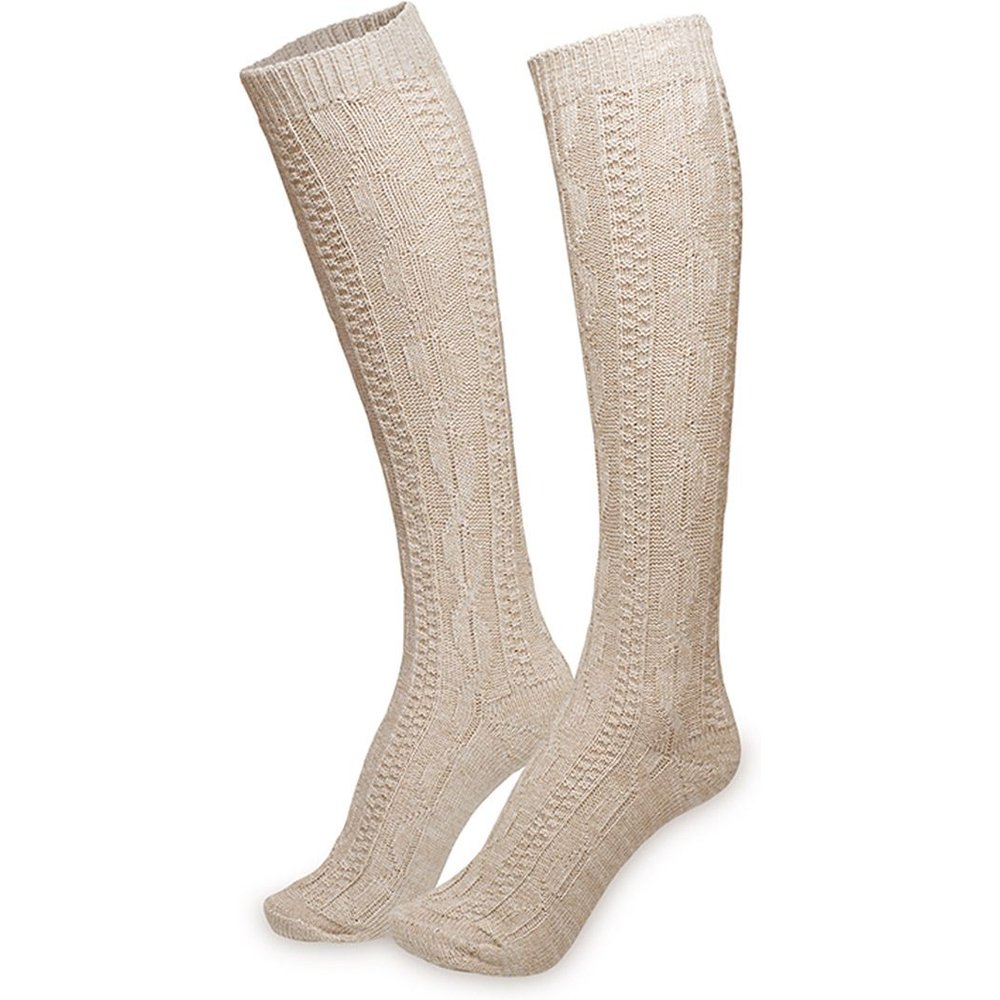 Lange naturfarbene Trachtensocken mit Zopfstrickmuster von MOSER Trachten für Volksfeste