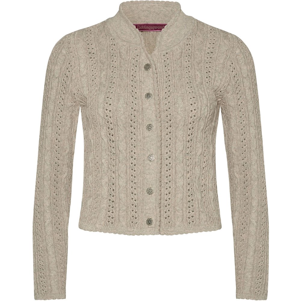 Naturfarbene Trachten Strickjacke mit Zopfmuster von MOSER für Damen und Herren auf dem Volksfest