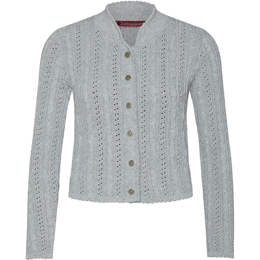 Hellgraue Trachten Strickjacke Franzi von MOSER mit Zopfmuster für das Volksfest