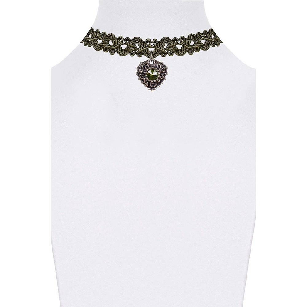Geflochtenes Kropfband mit Herzanhänger und Strass von Moser Trachten für Damen