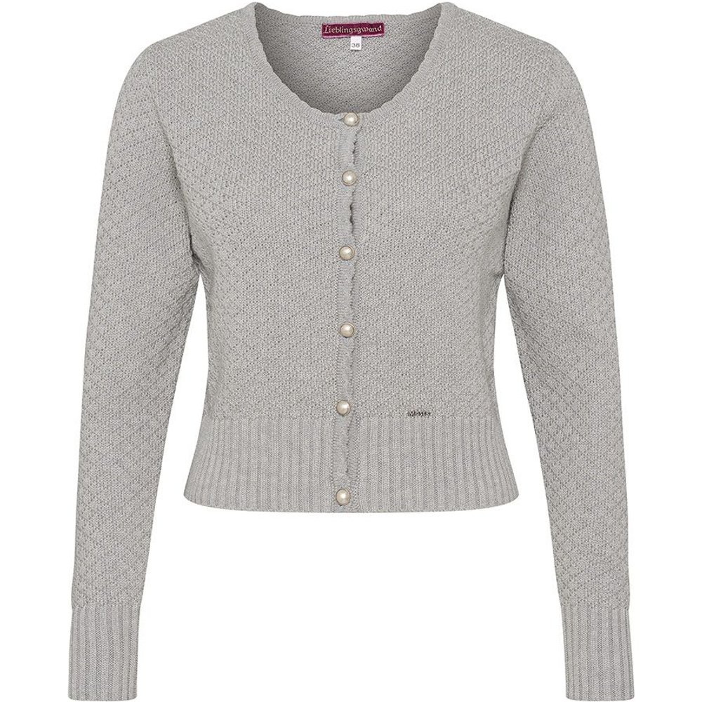 Hellgraue Damen Trachten Strickjacke Marlene von MOSER mit Rautenmuster im Festzelt