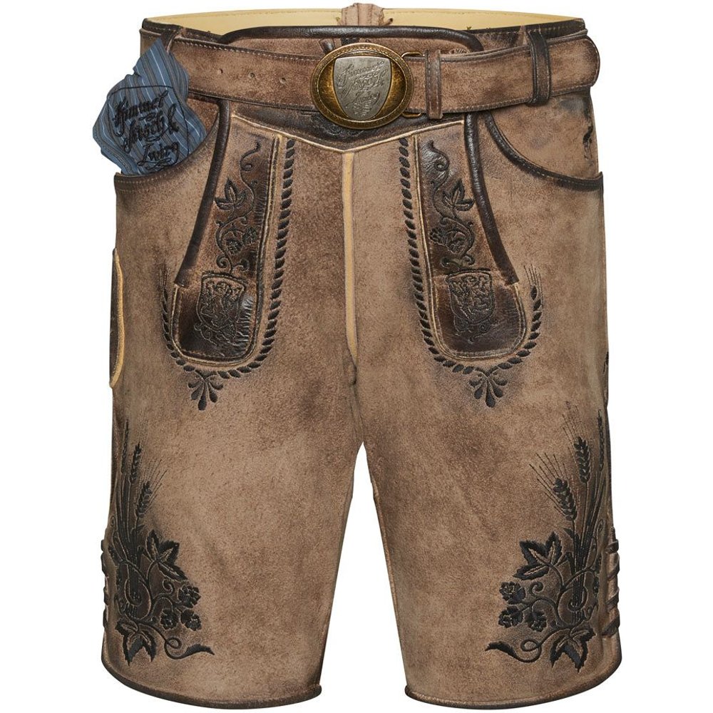Braune Lederhose aus Wildbockleder mit Braumeister Stickerei von MOSER Trachten für Herren