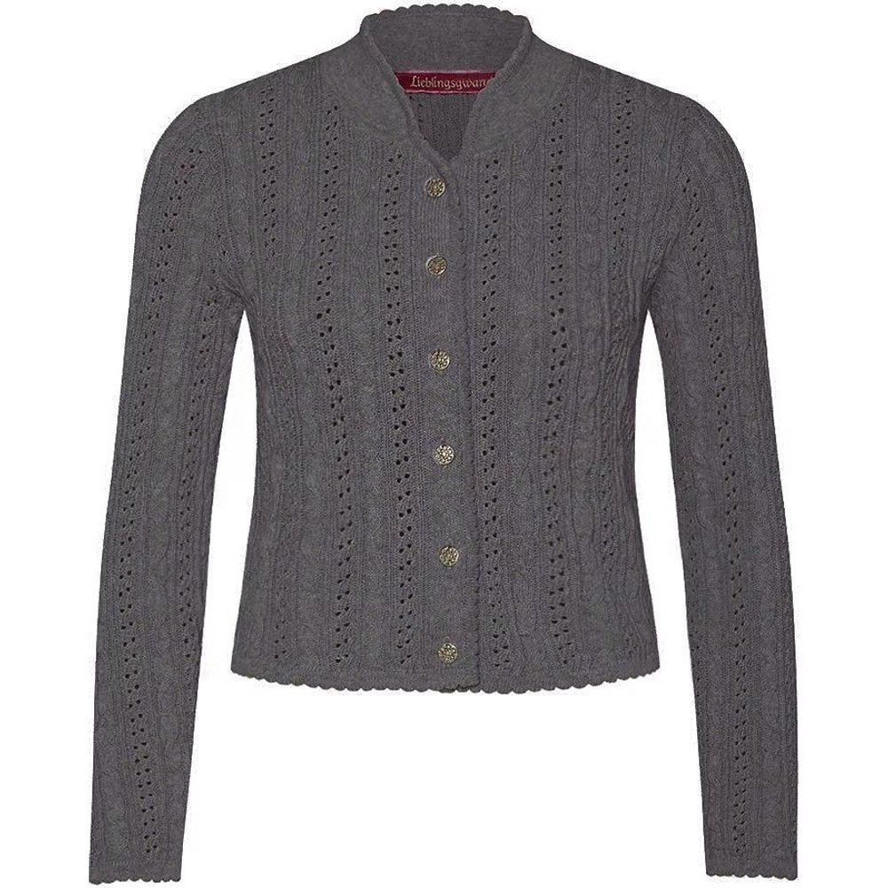 Dunkelgraue Trachten Strickjacke Franzi von MOSER mit Zopfmuster für traditionelle Feste
