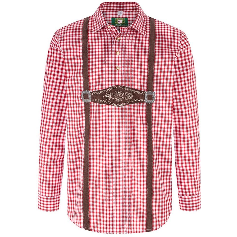 Rotes Trachtenhemd KABAR von MOSER Trachten mit Zierstickerei für traditionelle Volksfeste