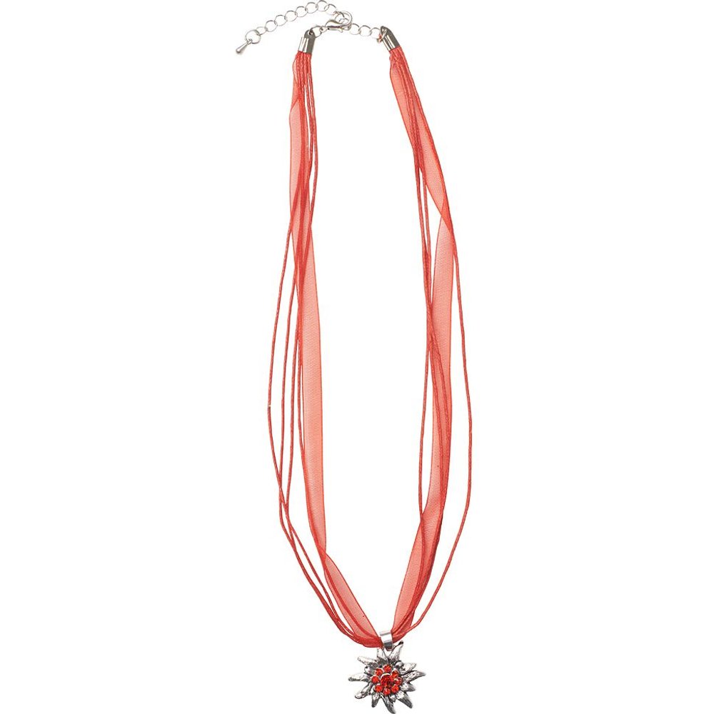 Rotes Collier mit Edelweissanhänger von MOSER Trachten für Damen am Dirndl beim Volksfest