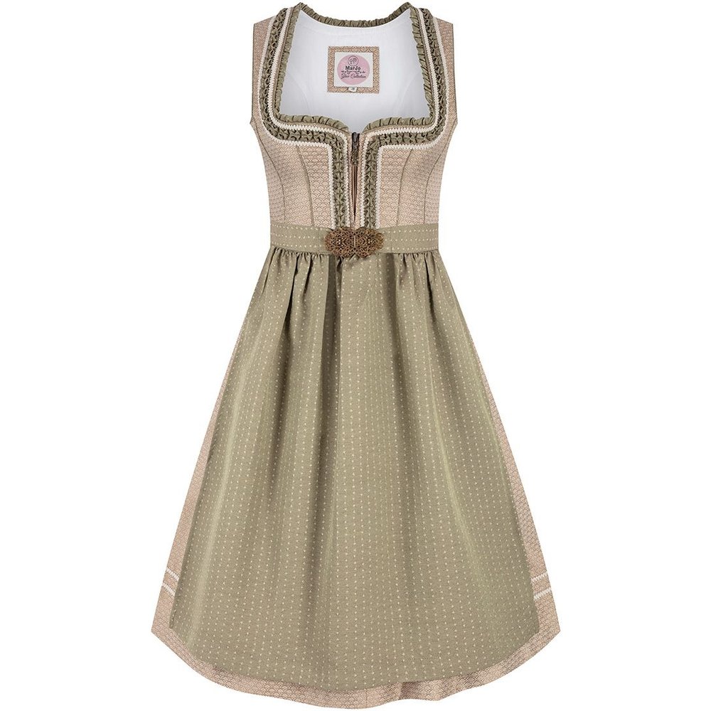 Midi Dirndl Leni Taupe Salbei von MOSER Trachten mit Froschgoscherl für ein Volksfest