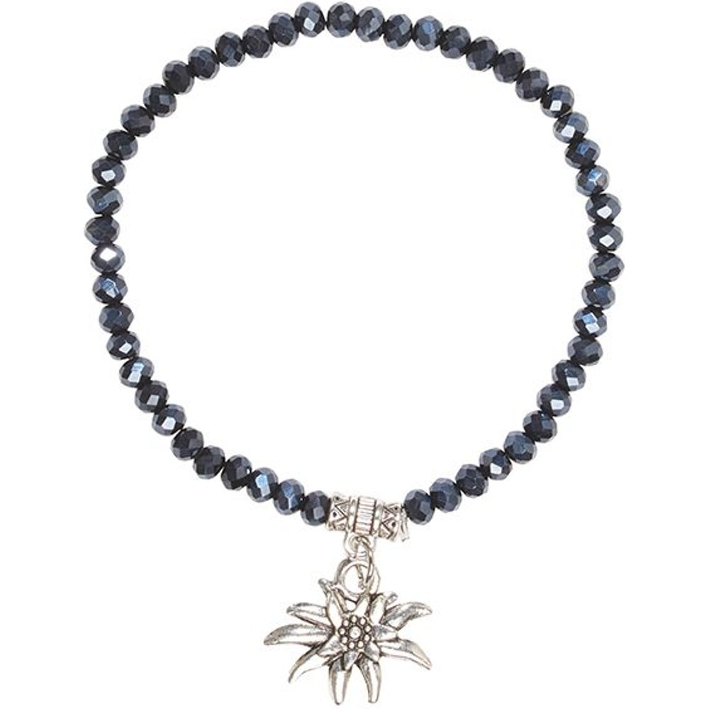 Buntes Kristallarmband mit Edelweiß-Anhänger von Moser Trachten für Damen auf einem Volksfest